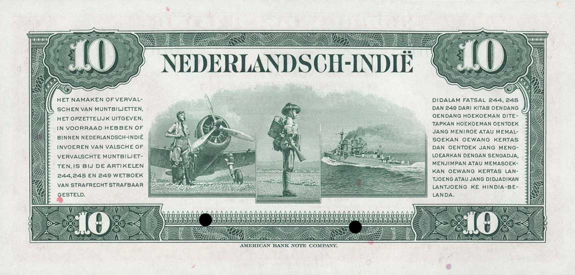 Back of Netherlands Indies p114s: 10 Gulden from 1943