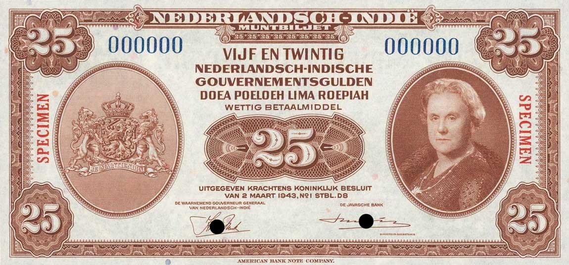 Front of Netherlands Indies p115s: 25 Gulden from 1943