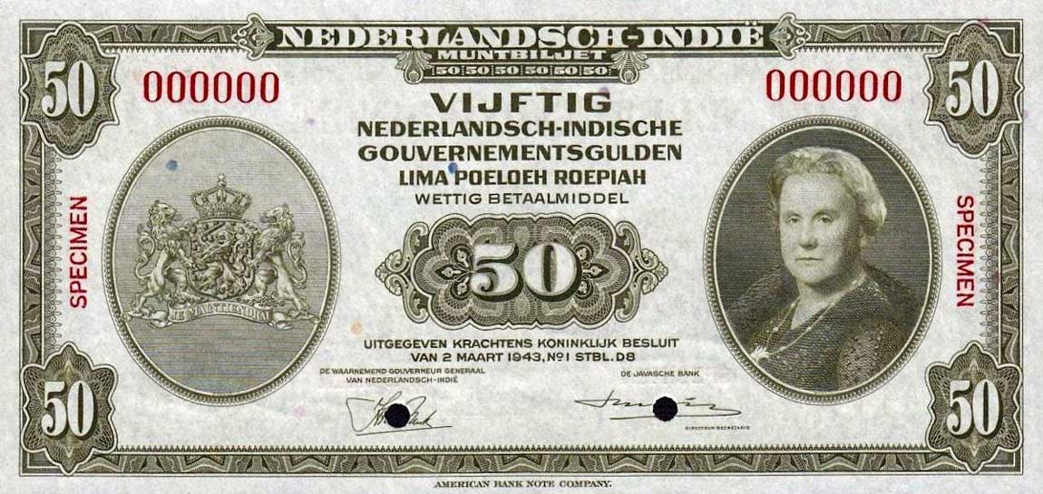 Front of Netherlands Indies p116s: 50 Gulden from 1943