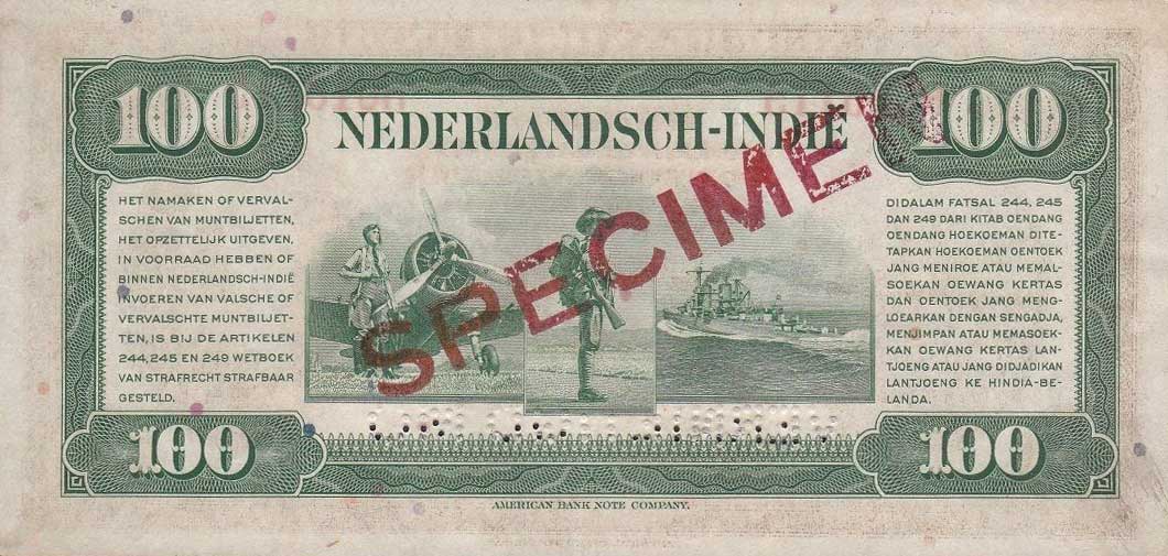 Back of Netherlands Indies p117s: 100 Gulden from 1943