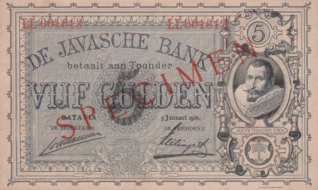 Front of Netherlands Indies p61s: 5 Gulden from 1901