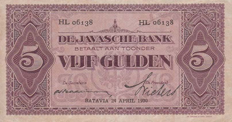 Front of Netherlands Indies p69c: 5 Gulden from 1929