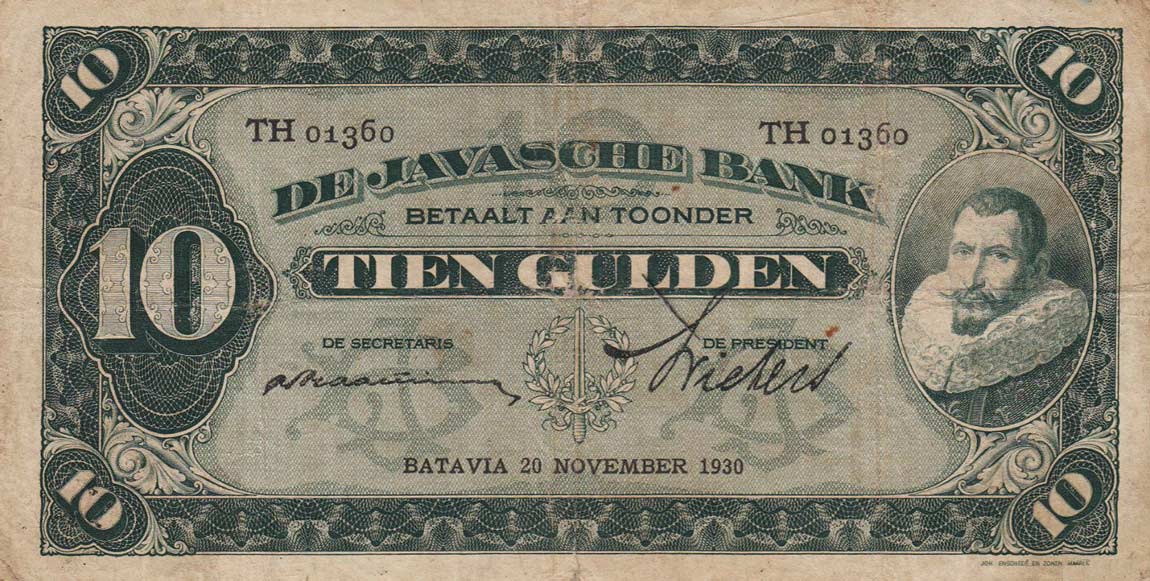 Front of Netherlands Indies p70c: 10 Gulden from 1930