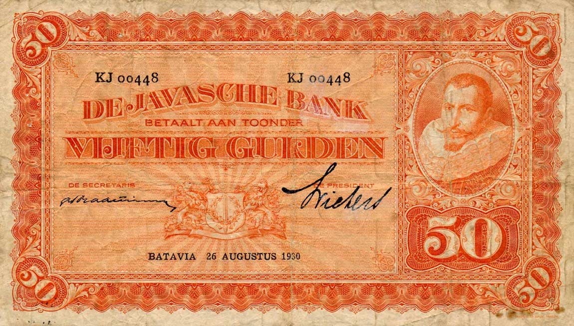 Front of Netherlands Indies p72c: 50 Gulden from 1929