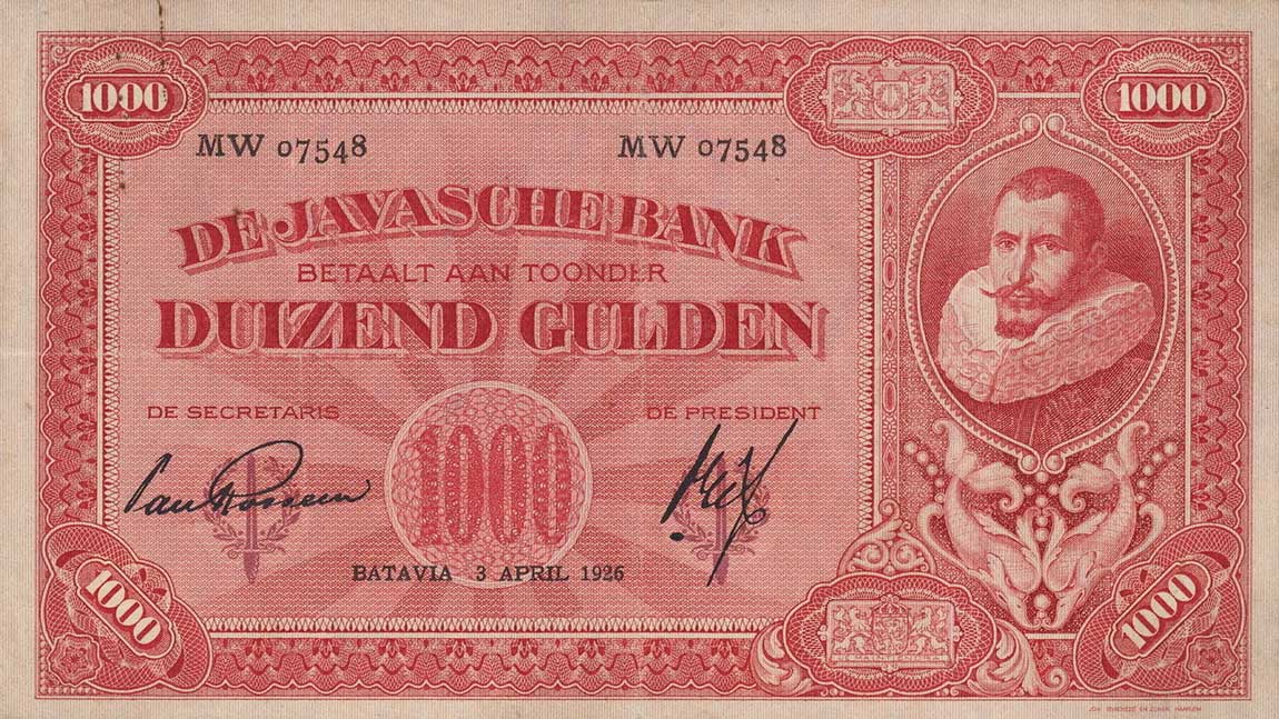 Front of Netherlands Indies p77a: 1000 Gulden from 1926