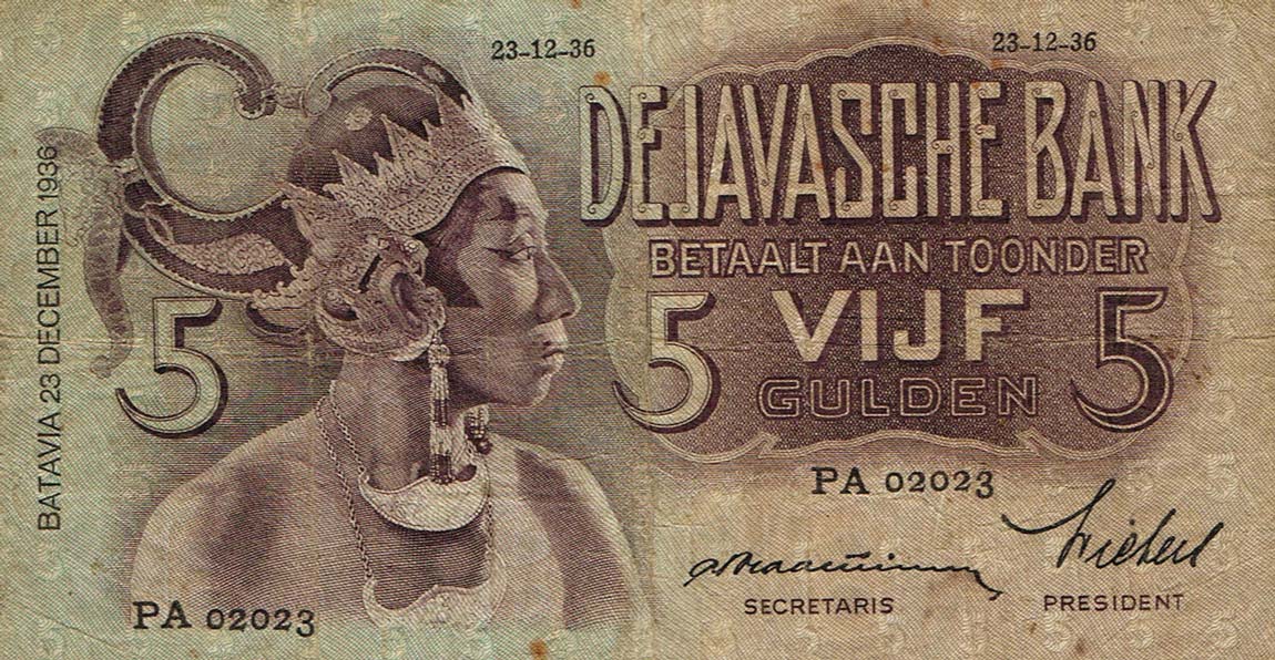 Front of Netherlands Indies p78a: 5 Gulden from 1934