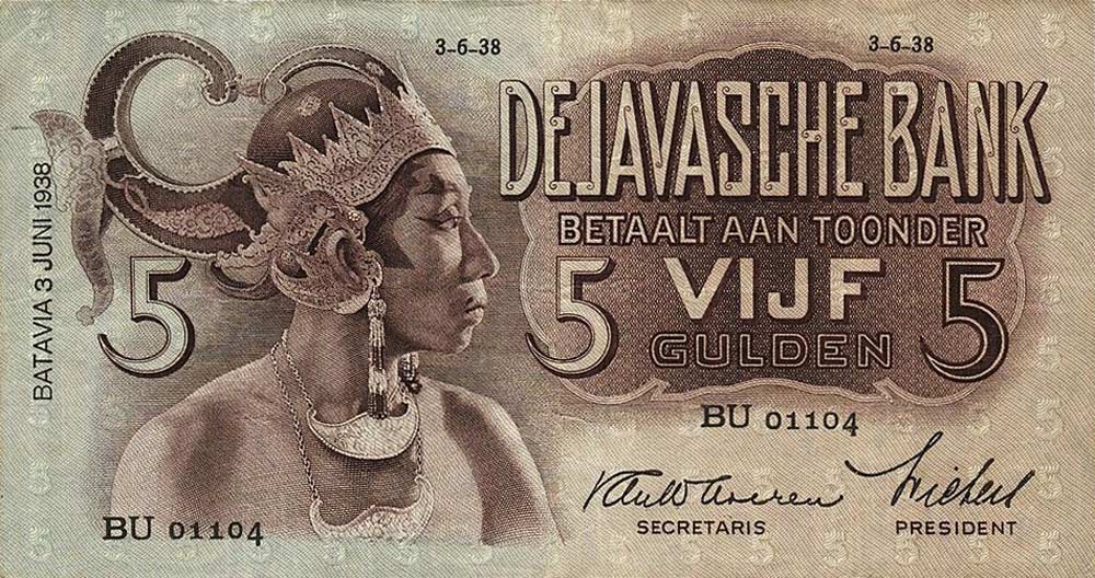 Front of Netherlands Indies p78b: 5 Gulden from 1937