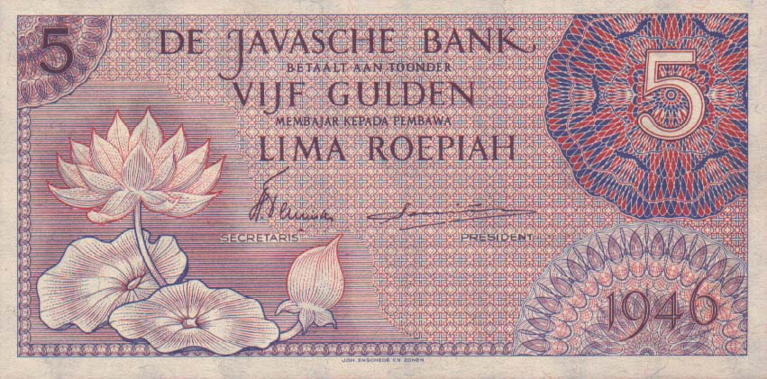 Front of Netherlands Indies p87a: 5 Gulden from 1946