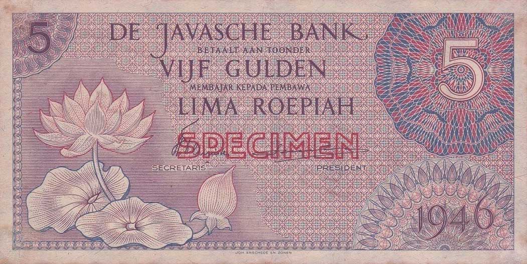Front of Netherlands Indies p87s: 5 Gulden from 1946