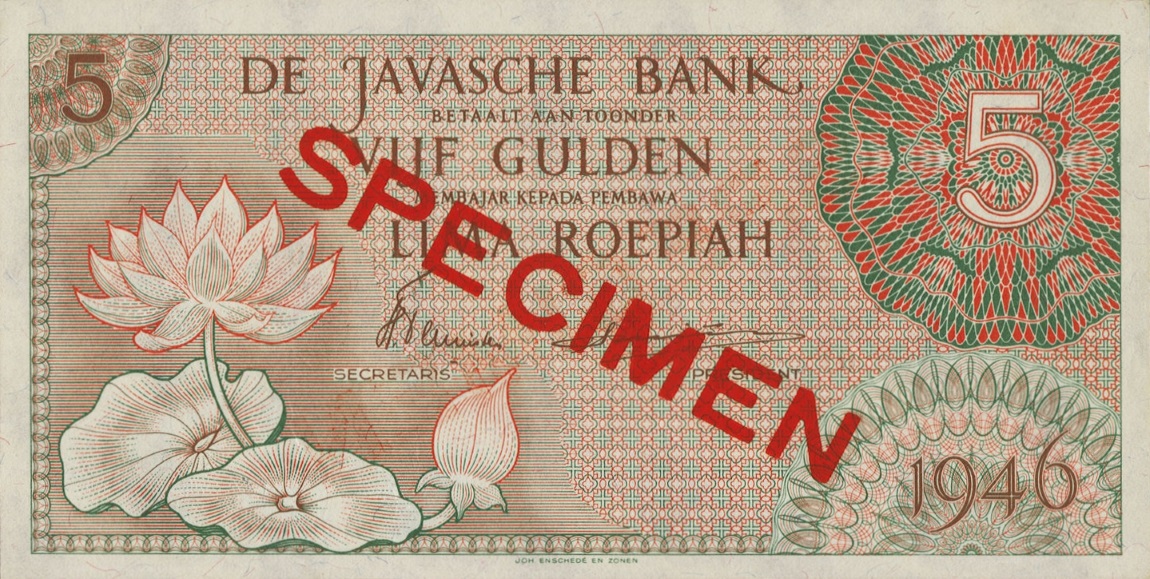 Front of Netherlands Indies p88s: 5 Gulden from 1946