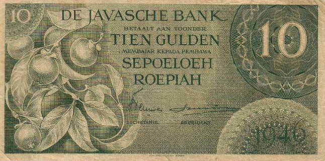 Front of Netherlands Indies p89a: 10 Gulden from 1946