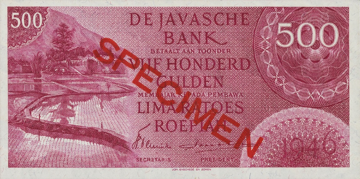 Front of Netherlands Indies p95s: 500 Gulden from 1946