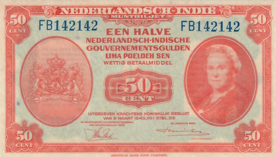 Front of Netherlands Indies p110a: 50 Cents from 1943