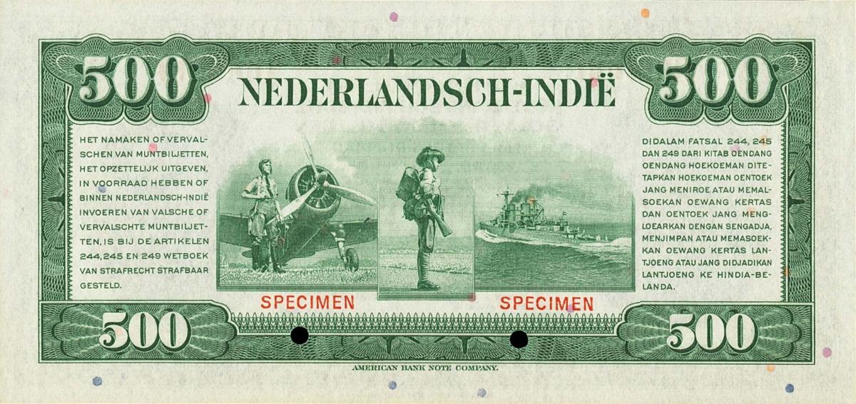 Back of Netherlands Indies p118s: 500 Gulden from 1943