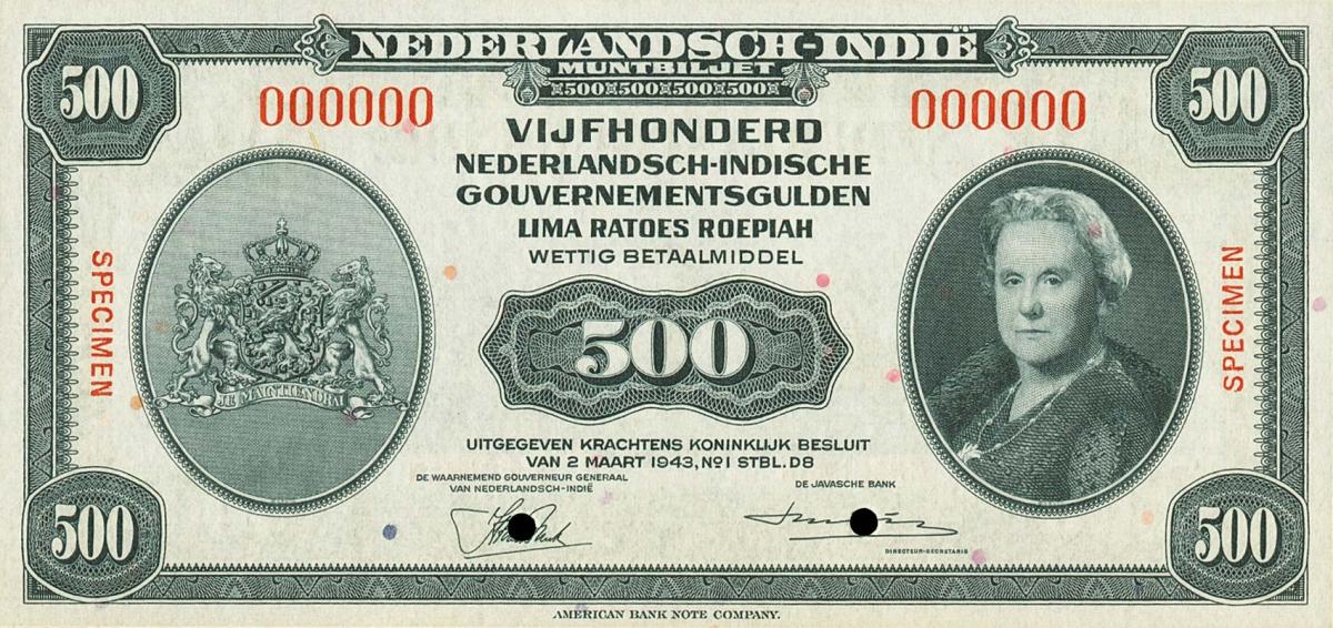 Front of Netherlands Indies p118s: 500 Gulden from 1943