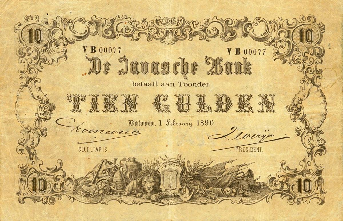 Front of Netherlands Indies p46c: 10 Gulden from 1890