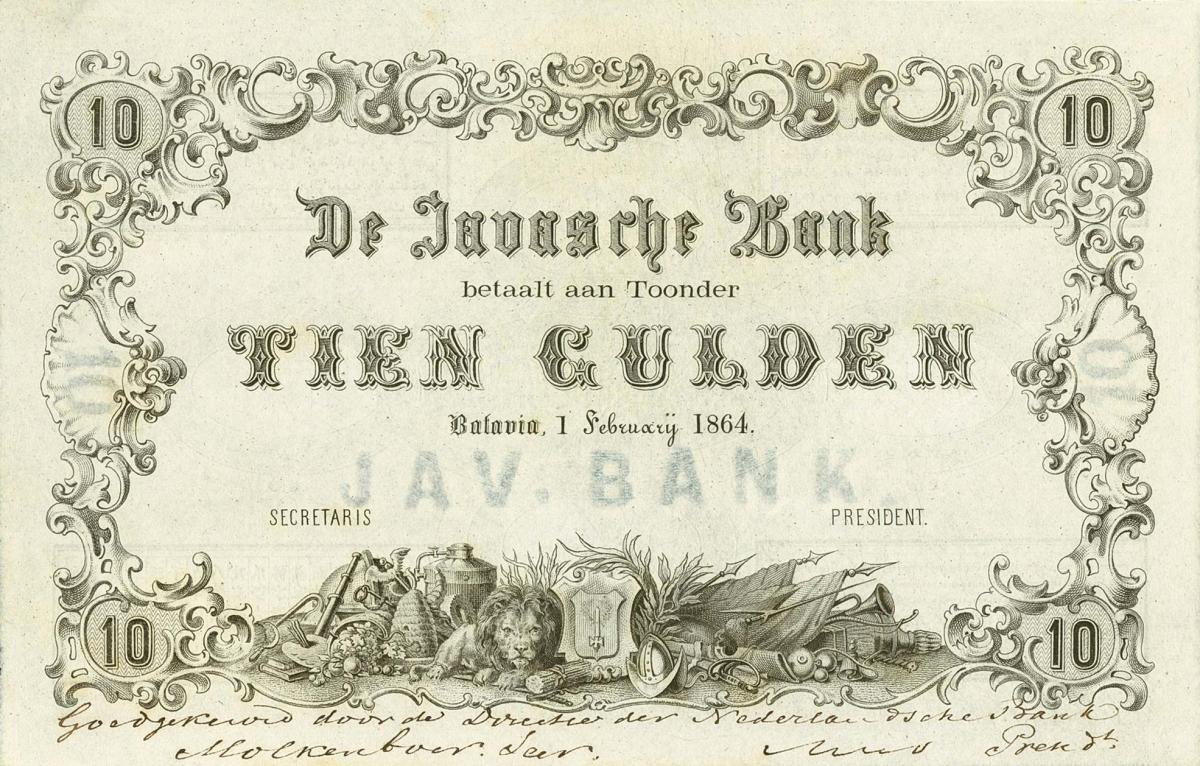 Front of Netherlands Indies p46r: 10 Gulden from 1864