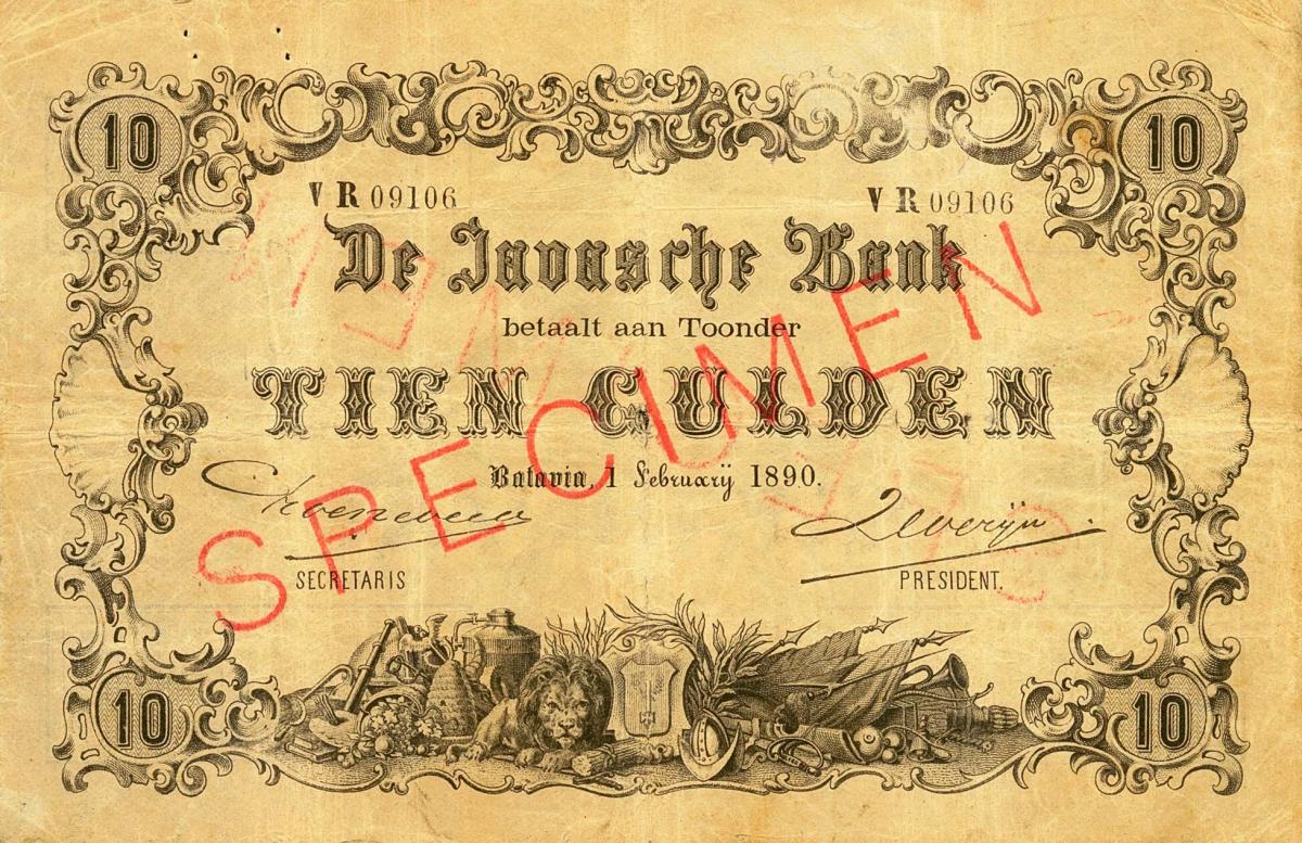 Front of Netherlands Indies p46s: 10 Gulden from 1864