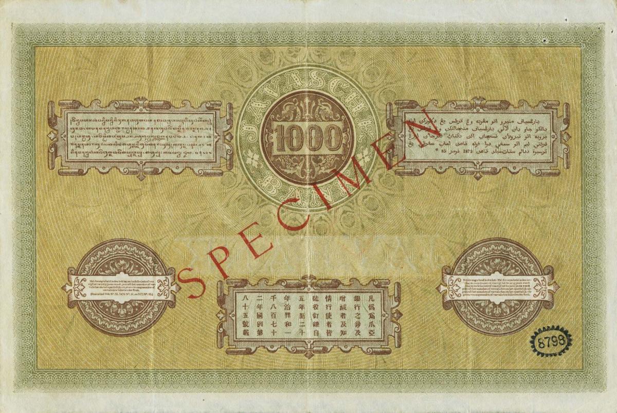 Back of Netherlands Indies p60s: 1000 Gulden from 1897