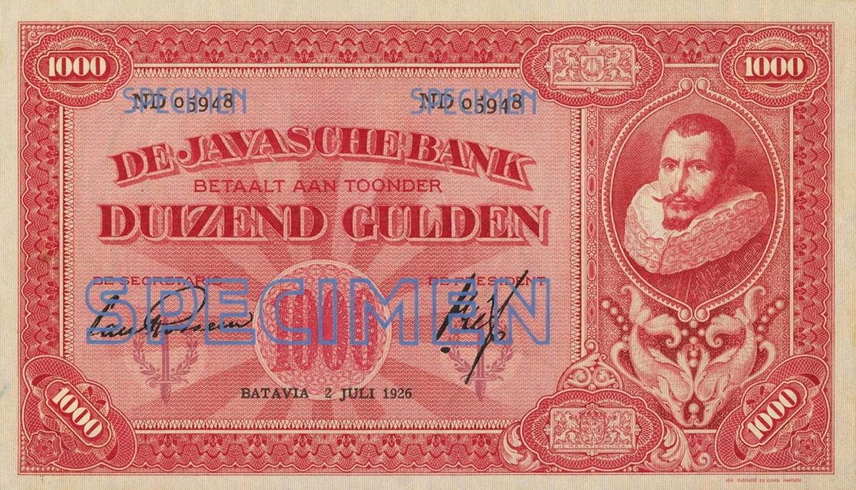 Front of Netherlands Indies p77s: 1000 Gulden from 1926