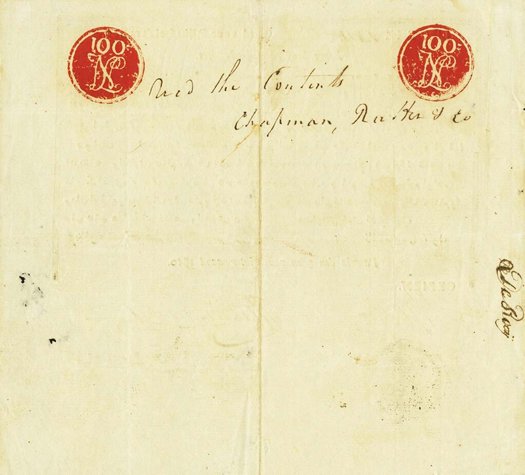 Back of Netherlands Indies pS171: 100 Rijksdaalders from 1810