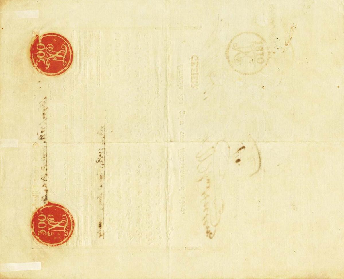 Back of Netherlands Indies pS173: 300 Rijksdaalders from 1810