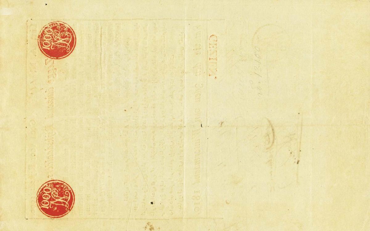 Back of Netherlands Indies pS176: 1000 Rijksdaalders from 1810