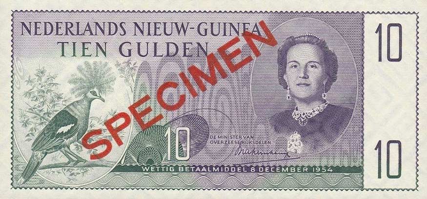 Front of Netherlands New Guinea p14s: 10 Gulden from 1954