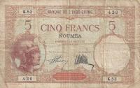 p36a from New Caledonia: 5 Francs from 1926