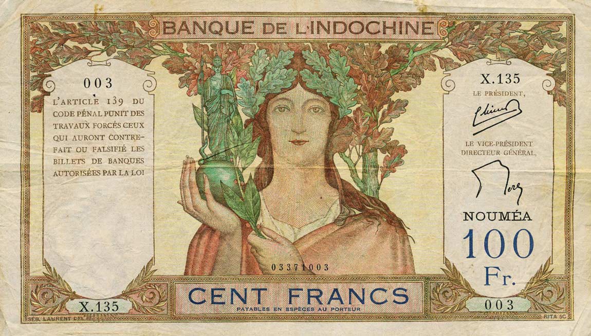 Front of New Caledonia p42d: 100 Francs from 1957