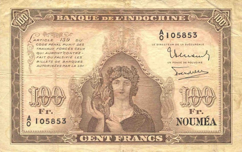 Front of New Caledonia p44: 100 Francs from 1942