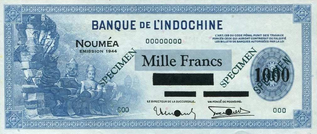 Front of New Caledonia p47s: 1000 Francs from 1943