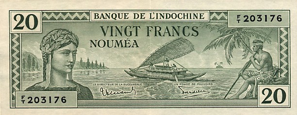 Front of New Caledonia p49: 20 Francs from 1944