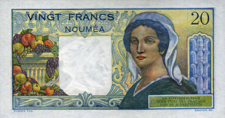 Back of New Caledonia p50c: 20 Francs from 1963