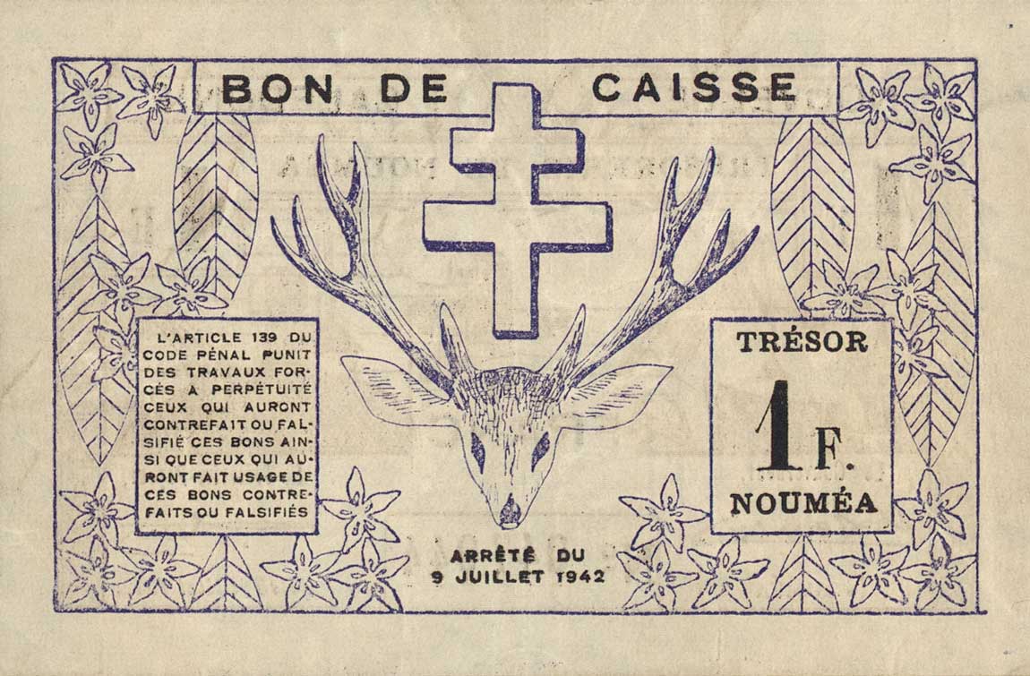 Back of New Caledonia p52: 1 Franc from 1942