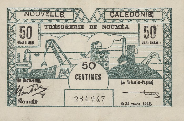 Front of New Caledonia p54: 50 Centimes from 1943