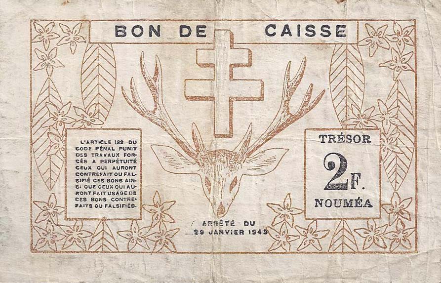 Back of New Caledonia p56a: 2 Francs from 1943