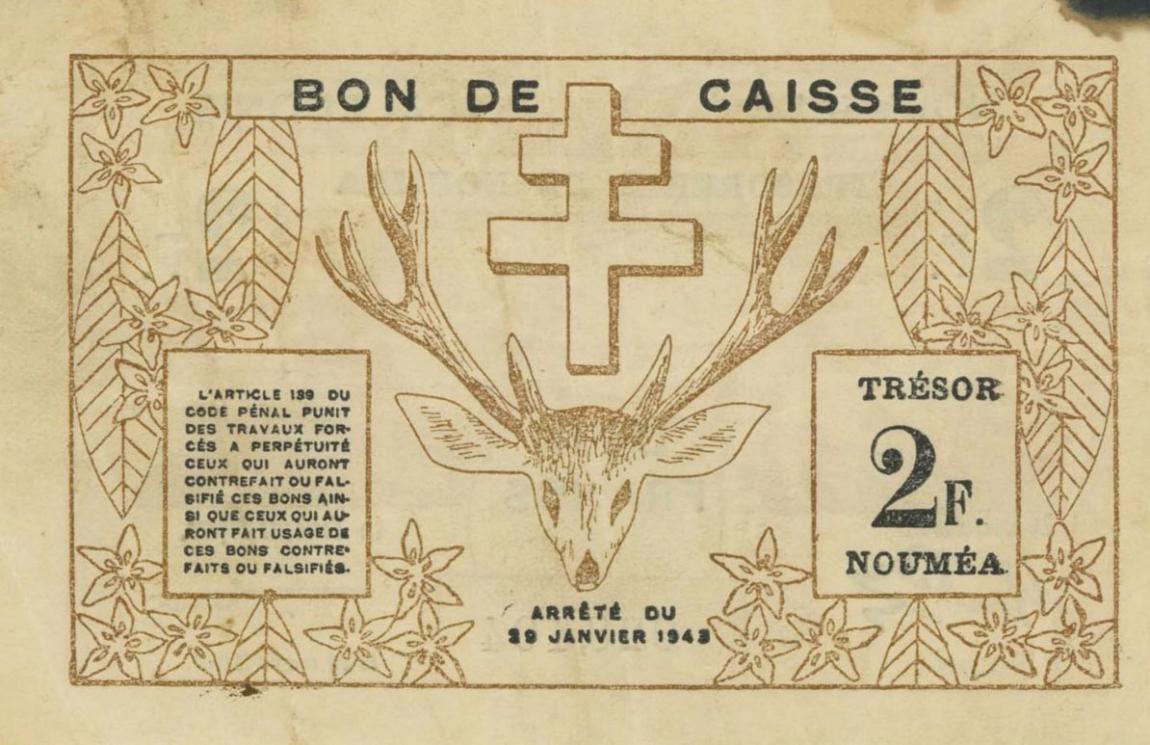 Back of New Caledonia p56b: 2 Francs from 1943