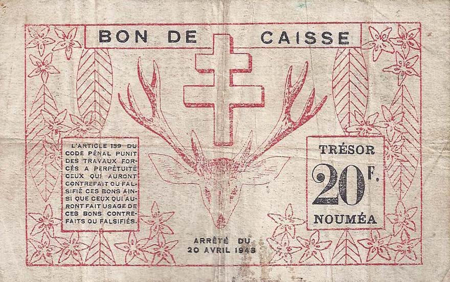 Back of New Caledonia p57a: 20 Francs from 1943