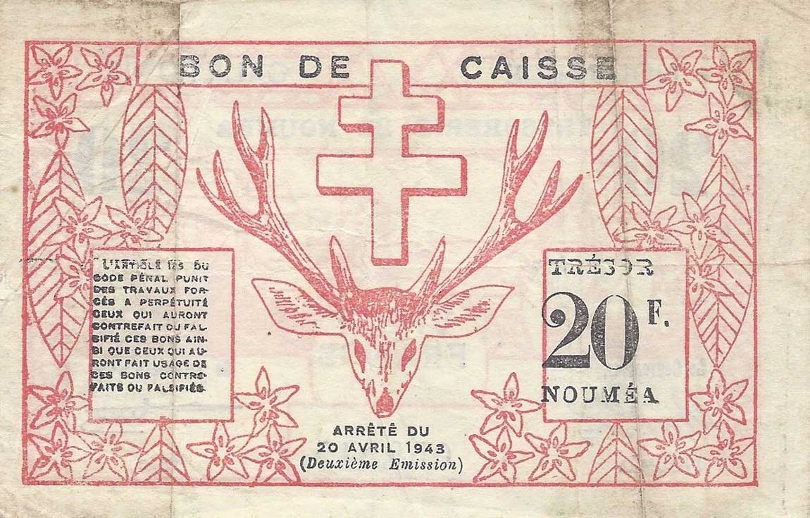 Back of New Caledonia p57b: 20 Francs from 1943