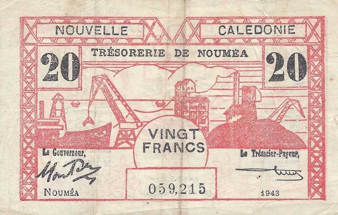 Front of New Caledonia p57b: 20 Francs from 1943