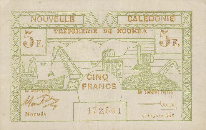 Front of New Caledonia p58: 5 Francs from 1943