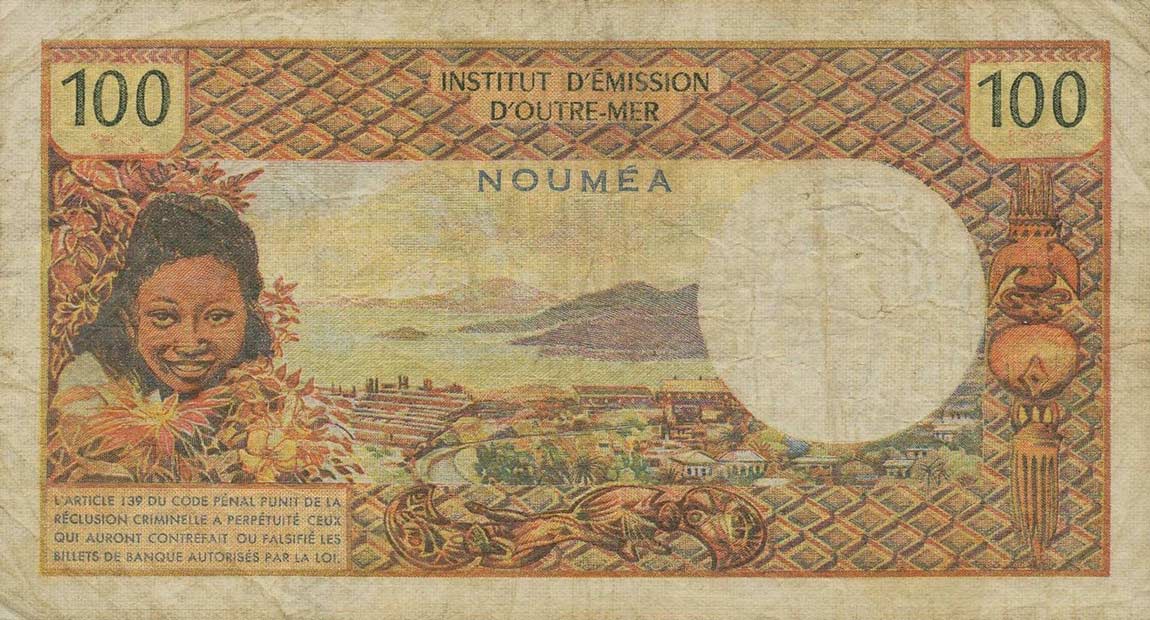 Back of New Caledonia p59: 100 Francs from 1969