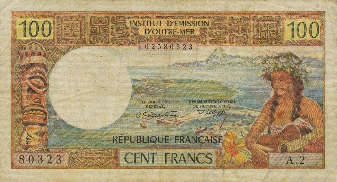 Front of New Caledonia p59: 100 Francs from 1969