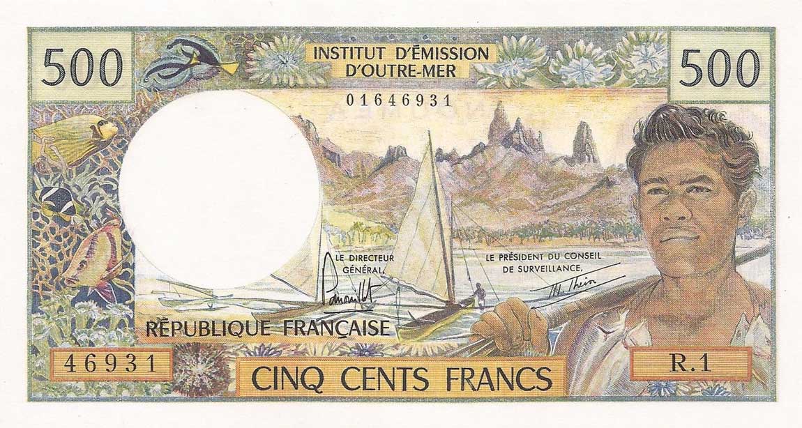 Front of New Caledonia p60c: 500 Francs from 1969