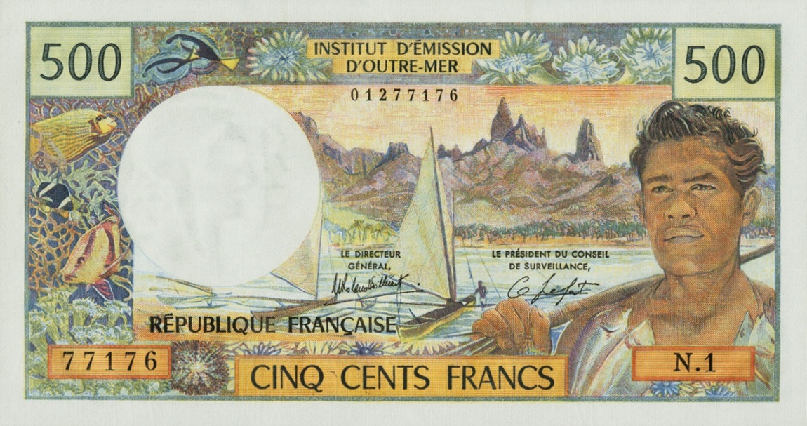 Front of New Caledonia p60d: 500 Francs from 1969