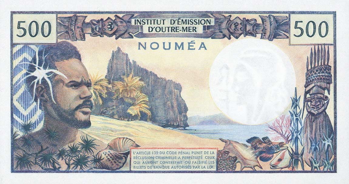 Back of New Caledonia p60e: 500 Francs from 1969