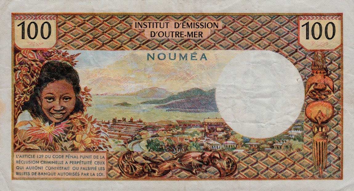 Back of New Caledonia p63a: 100 Francs from 1971