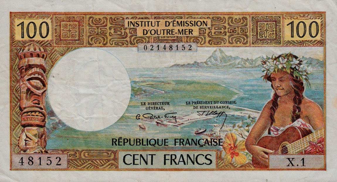 Front of New Caledonia p63a: 100 Francs from 1971