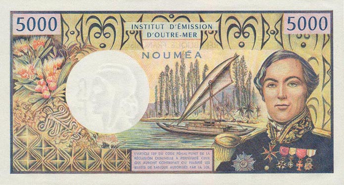 Back of New Caledonia p65a: 5000 Francs from 1971